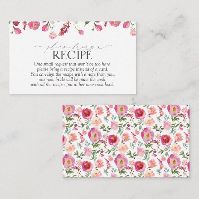 Pink Flowers Please Bring A Recipe Enclosure Card (Front/Back)
