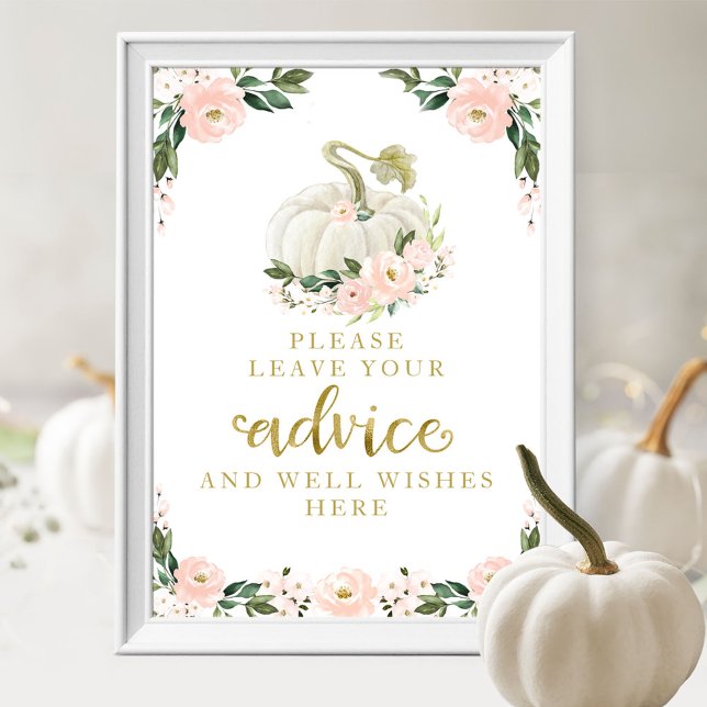 Pink Flowers Pumpkin Baby Shower Advice Sign (Creator Uploaded)