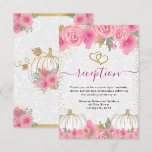 Pink Flowers Pumpkin Wedding Reception Enclosure Card
