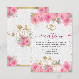 Pink Flowers Pumpkin Wedding Reception Enclosure Card