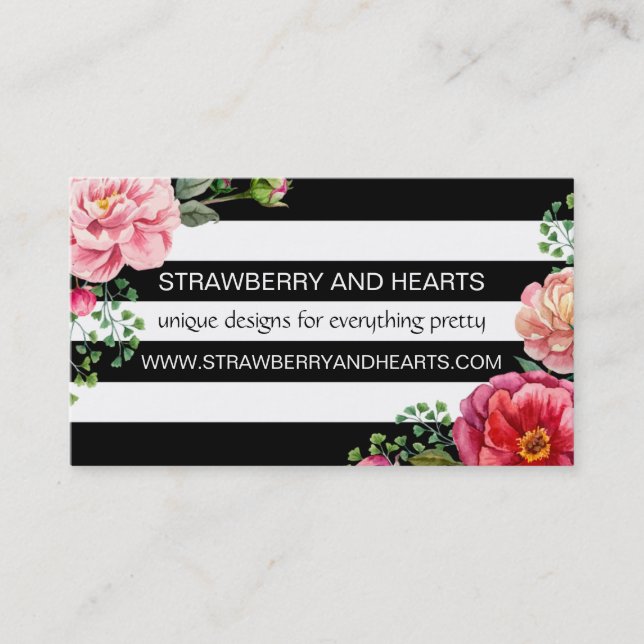 Pink Flowers, Red Flowers, Floristry, Flower Shop Business Card (Front)