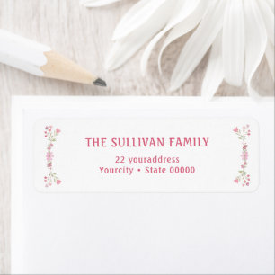 Pink flowers return address label