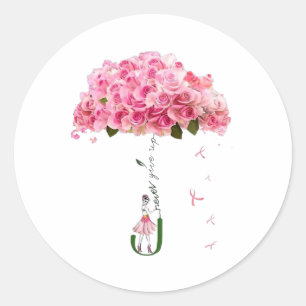 Pink Flowers Ribbon Breast Cancer Awareness Fighte Classic Round Sticker