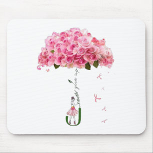 Pink Flowers Ribbon Breast Cancer Awareness Fighte Mouse Pad