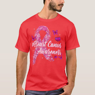 Pink Flowers Ribbon Breast Cancer Awareness T-Shirt