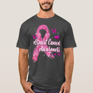 Pink Flowers Ribbon Breast Cancer Awareness  T-Shirt