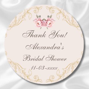 Pink Flowers Rococo Peony Bridal Shower Thank You Classic Round Sticker