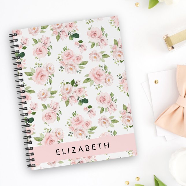 Pink Flowers, Roses, Watercolor Flowers, Your Name Notebook (Creator Uploaded)