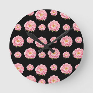 Pink Flowers Round Clock