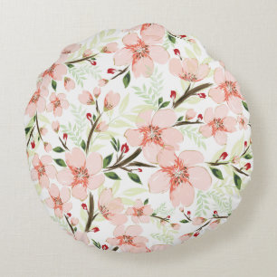 Pink flowers round cushion
