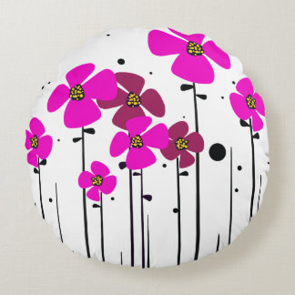 Pink flowers round cushion