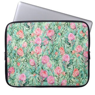 Pink flowers, sage green, seamless. laptop sleeve