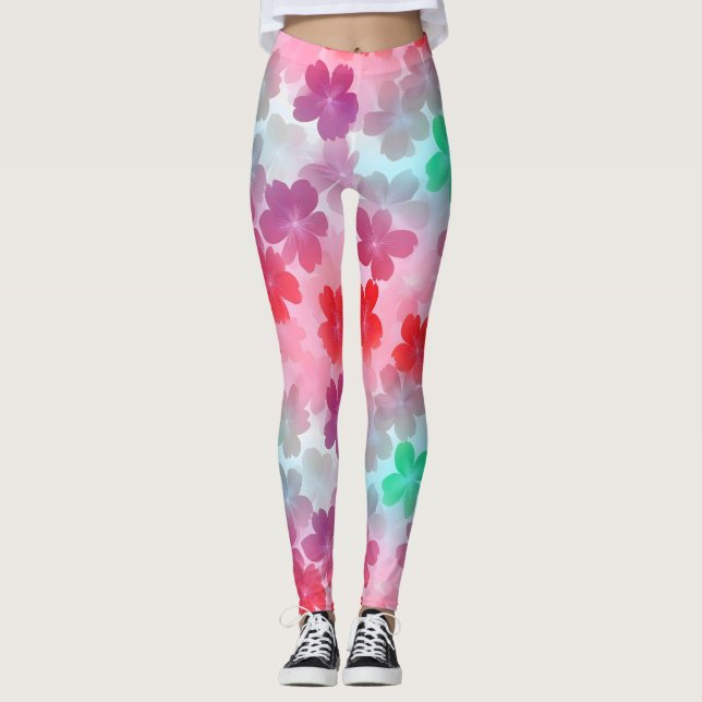 Pink Flowers Sakura Abstract Leggings (Front)