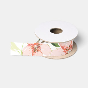 Pink flowers satin ribbon