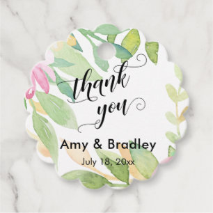 Pink Flowers Script Thank You Personalised Wedding Favour Tags