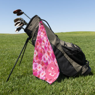 Pink Flowers Shades of Pink Floral Personalised Golf Towel