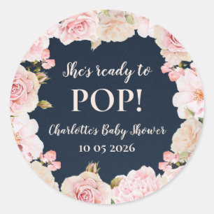 Pink Flowers She's Ready to Pop Baby Shower Tag