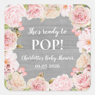 Pink Flowers She's Ready to Pop Baby Shower Tag