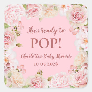 Pink Flowers She's Ready to Pop Baby Shower Tag