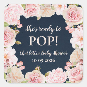 Pink Flowers She's Ready to Pop Baby Shower Tag