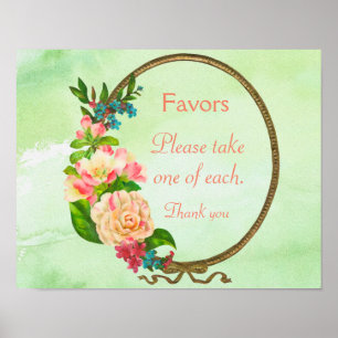 Pink Flowers Shower Favour Sign