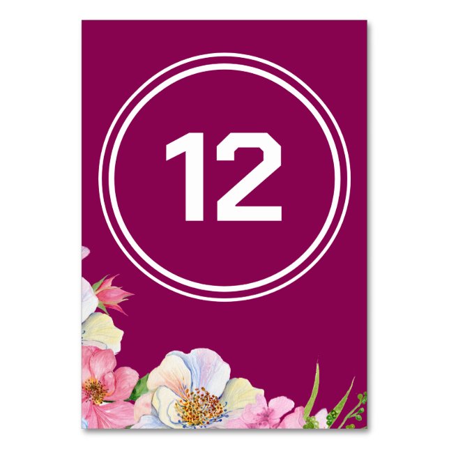 Pink Flowers Simple Photo Wedding  Table Number (Front)