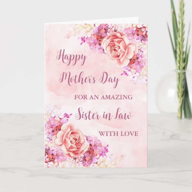 Pink Flowers Sister in Law Happy Mother's Day Card (Front)