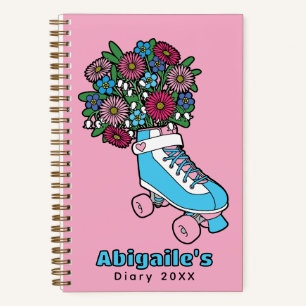 Pink Flowers Skate Cartoon Customisable Diary Notebook