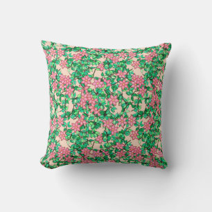 Pink flowers, soft coral background cushion
