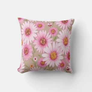 Pink Flowers – Soft Romantic Light Brown Backgroun Cushion
