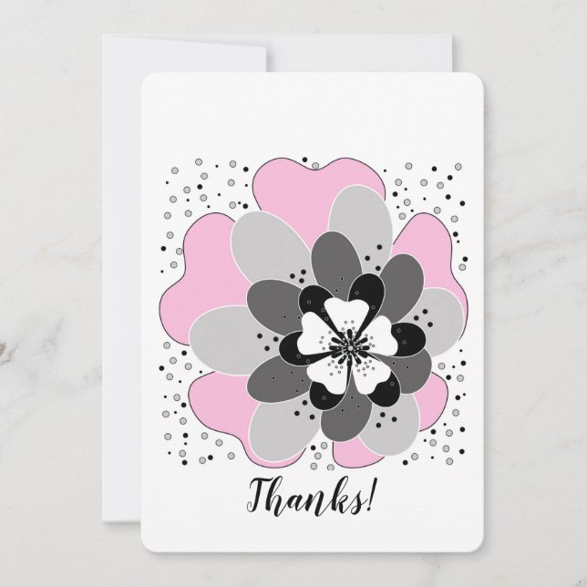 Pink flowers spring summer thank you card (Front)