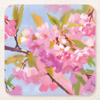 Pink Flowers Square Paper Coaster