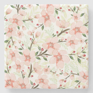 Pink flowers stone coaster