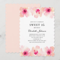 Pink flowers sweet 16. Blush floral 16th birthday