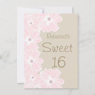 Pink flowers Sweet 16 Party Invitation