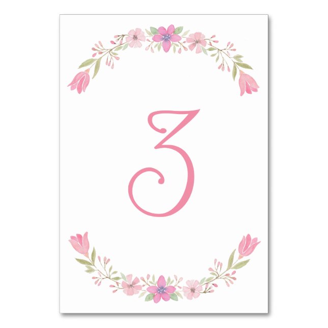 Pink Flowers Table Number (Front)