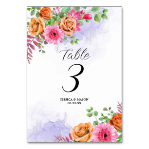 Pink Flowers Table Number