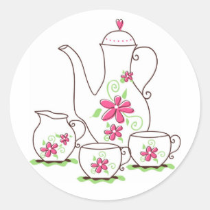 Pink Flowers Tea Set Stickers