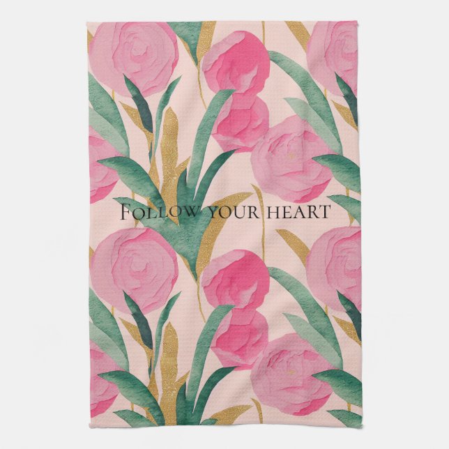 Pink Flowers Tea Towel (Vertical)