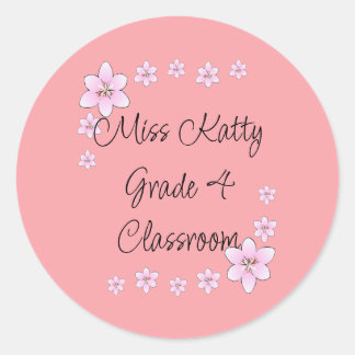 Pink Flowers Teacher Classic Round Sticker