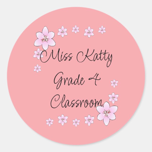 Pink Flowers Teacher Classic Round Sticker (Front)