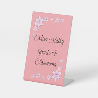 Pink Flowers Teacher Desk Sign