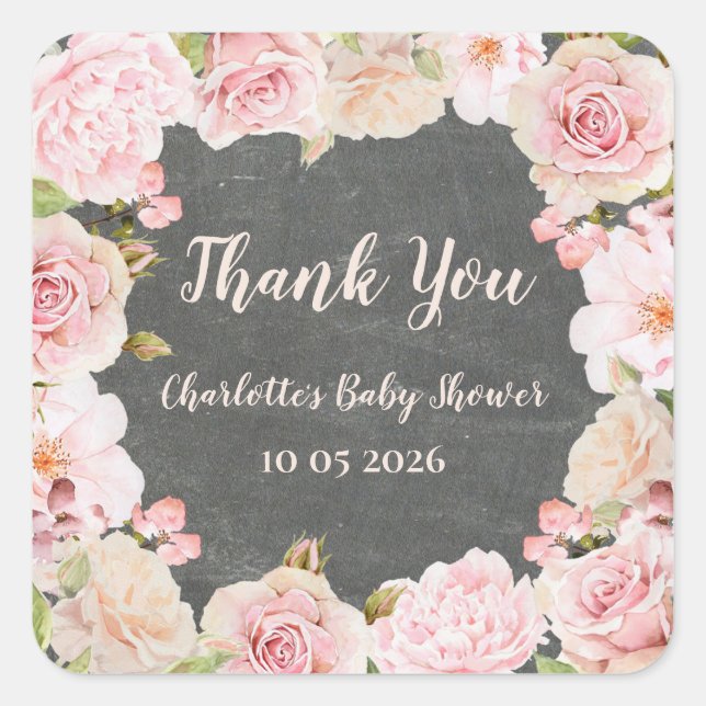Pink Flowers Thank You Baby Shower Favour Tag (Front)