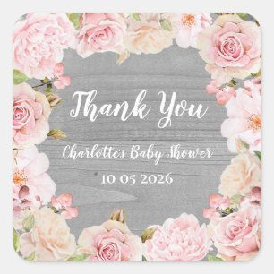 Pink Flowers Thank You Baby Shower Favour Tag