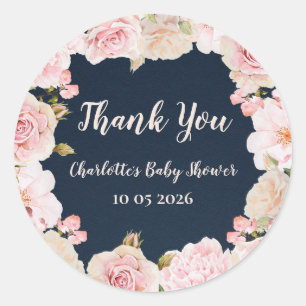 Pink Flowers Thank You Baby Shower Favour Tag
