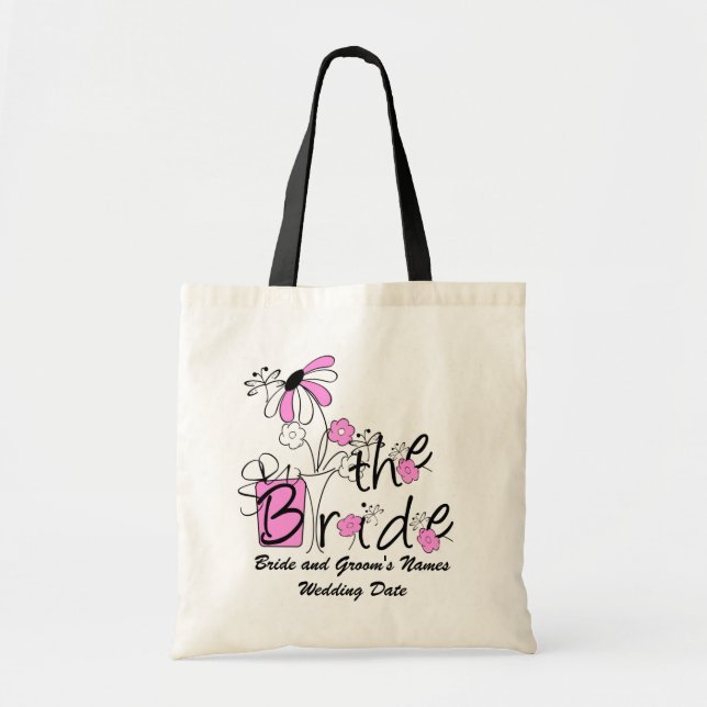 Pink Flowers The Bride Custom Tote Bag (Front)