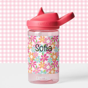 Pink Flowers Toddler Personalise Name Durable Water Bottle