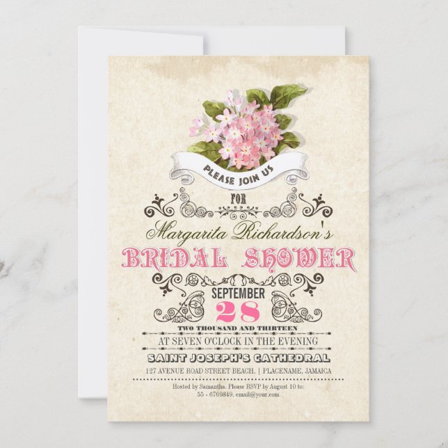 pink flowers & typography bridal shower invitation (Front)