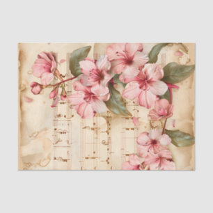 Pink flowers vintage floral music sheet ephemera