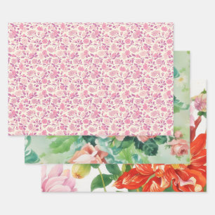 Pink Flowers Vintage Style Wrapping Paper